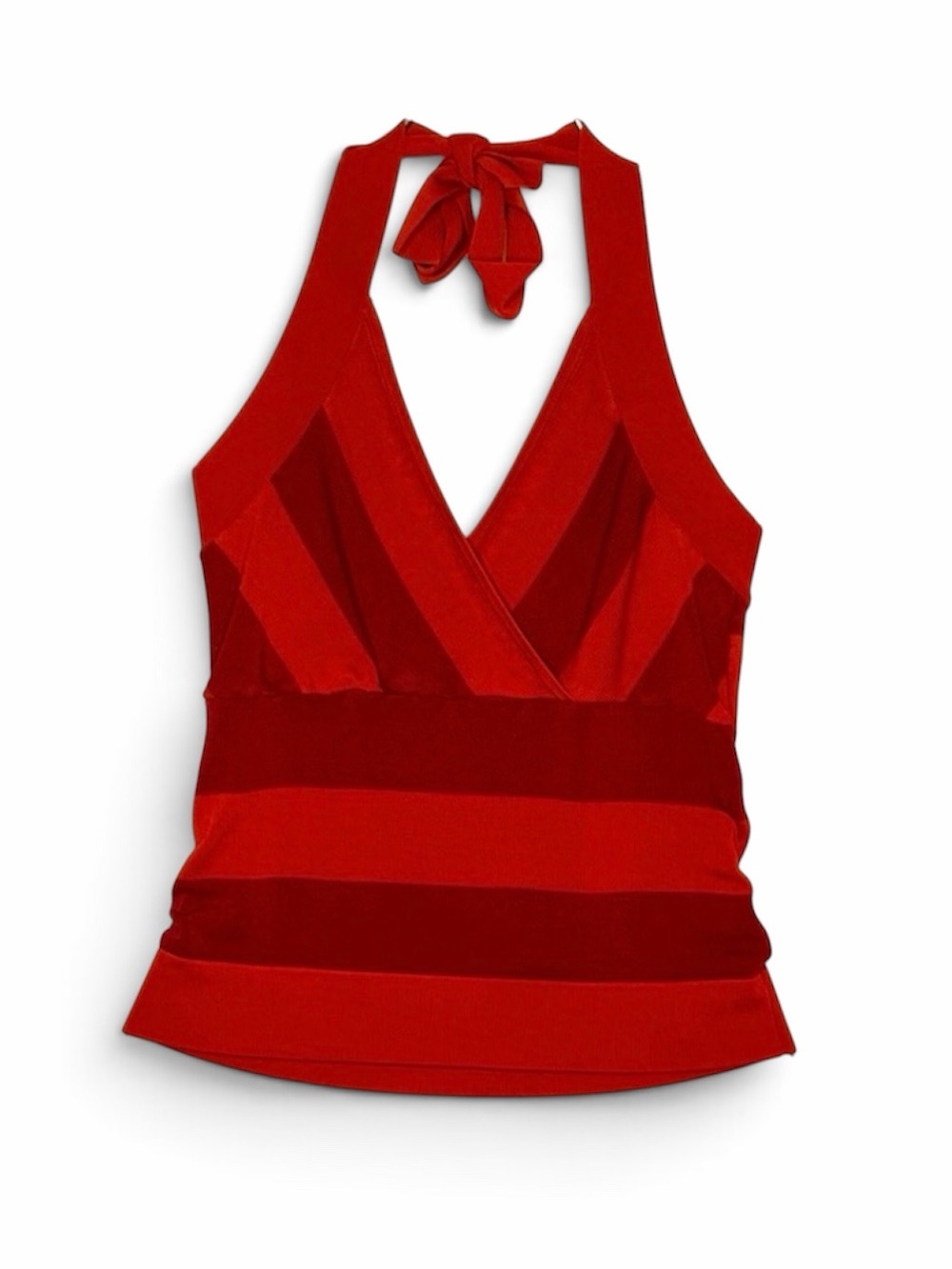 The Limited Medium Bandage Halter Top Red Maroon Colorblock Tie Neck Y2K
